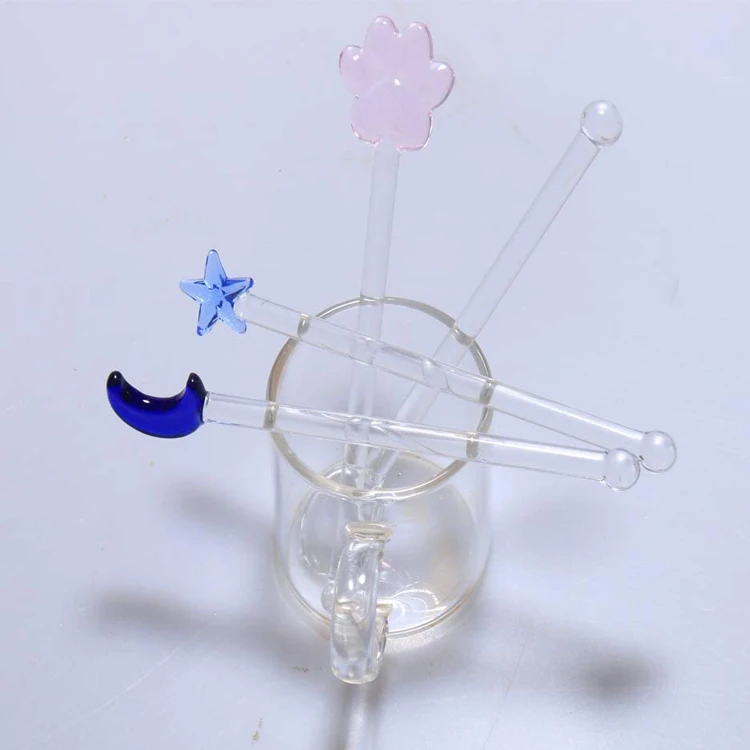 Handmade lovely pink Heart,star,moon,flower shape decorative glass drink stir swizzle sticks frozen drink cocktail bar stirrer