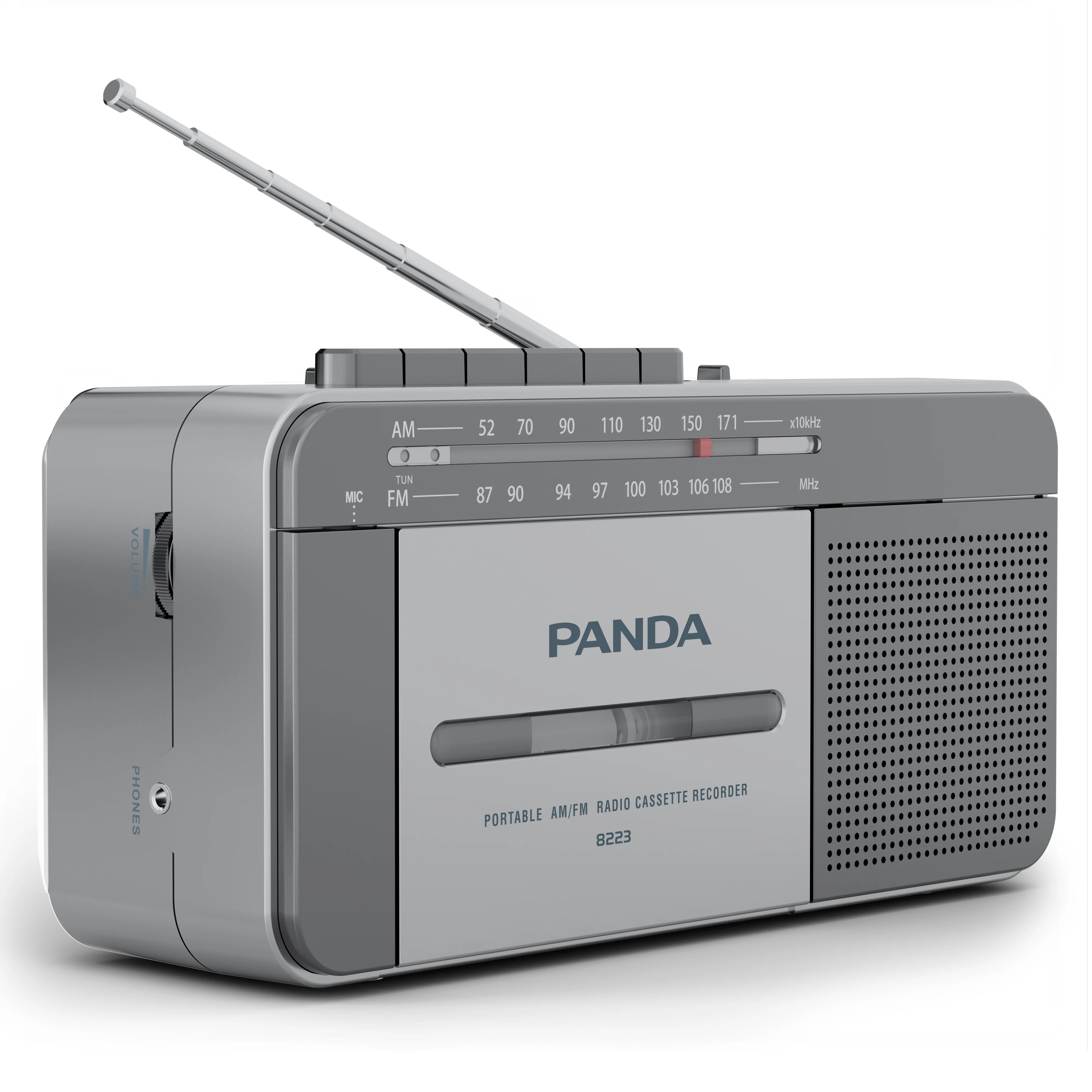 Panda 8223 Retro Boombox Cassette Player AC Powered or Battery Operated Stereo AM/FM Radio with Big Speaker and Earphone Jack