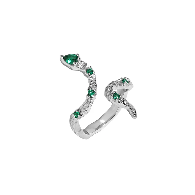 WuQie 2022 New Fashion Silver 925 Green Slytherin Snake Gemstone Zircon Rings