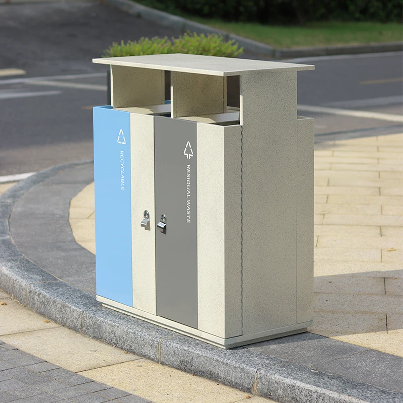 Large capacity galvanized steel commercial waste bins metal trash can outdoor public litter bin with lids for park street