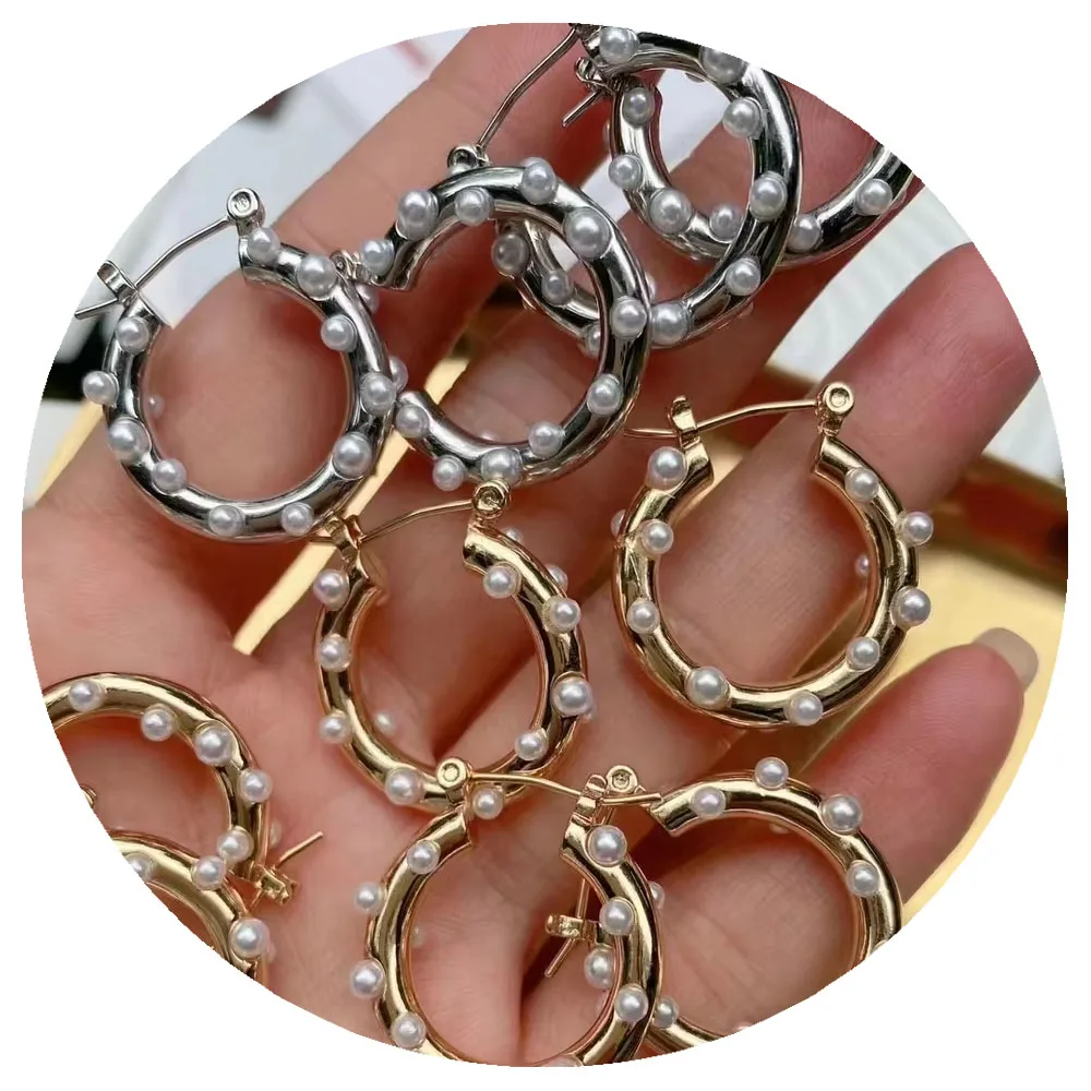 Korea Design 2023 Fashion Ball Drop Huggie Metal Geometric Simulated Pearl Hoop Earrings for Women Girl Gift