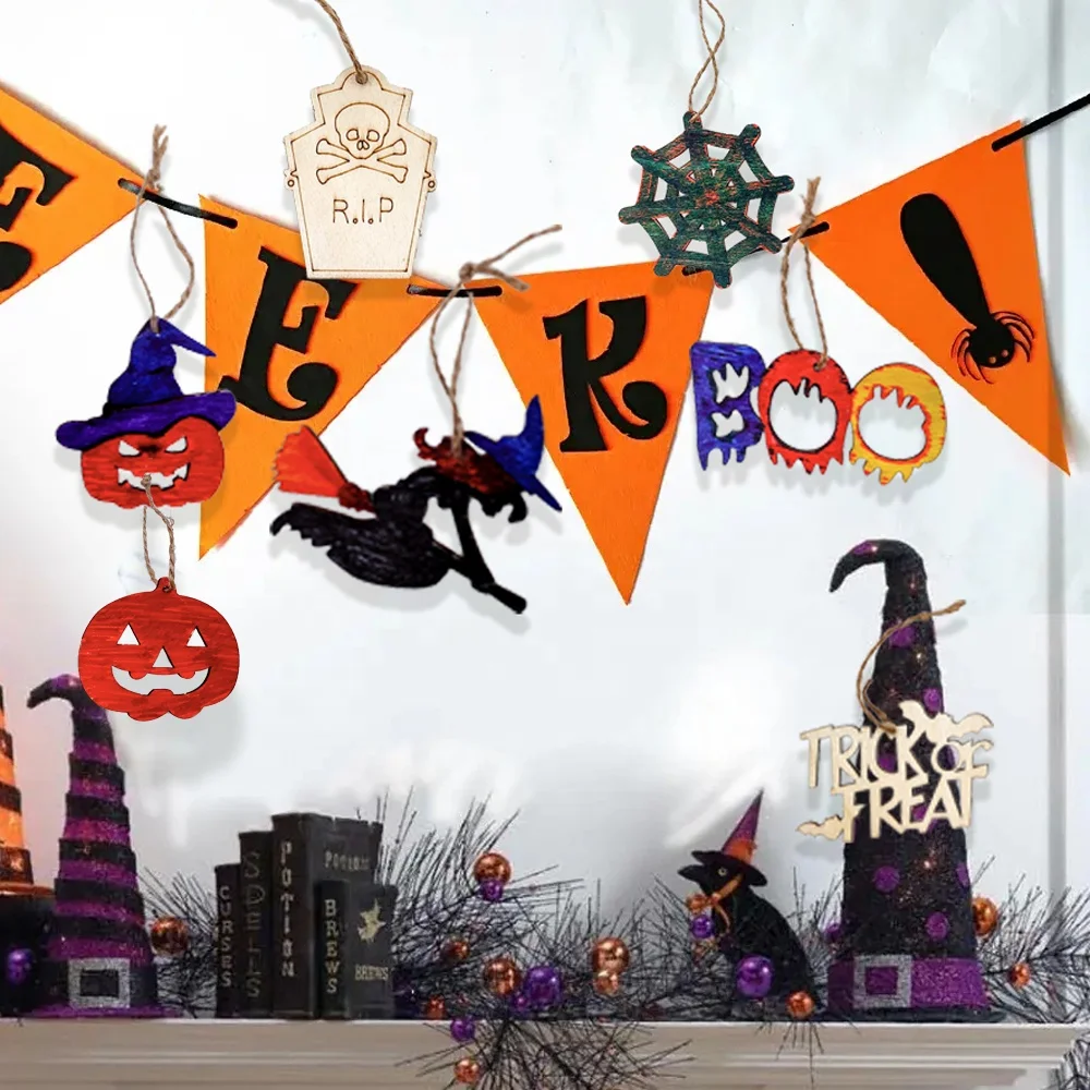 Paint Your Own Halloween Wood Pendant Diy Arts & Crafts Creative Painting Kit For Kids Unfinished Halloween Accessories