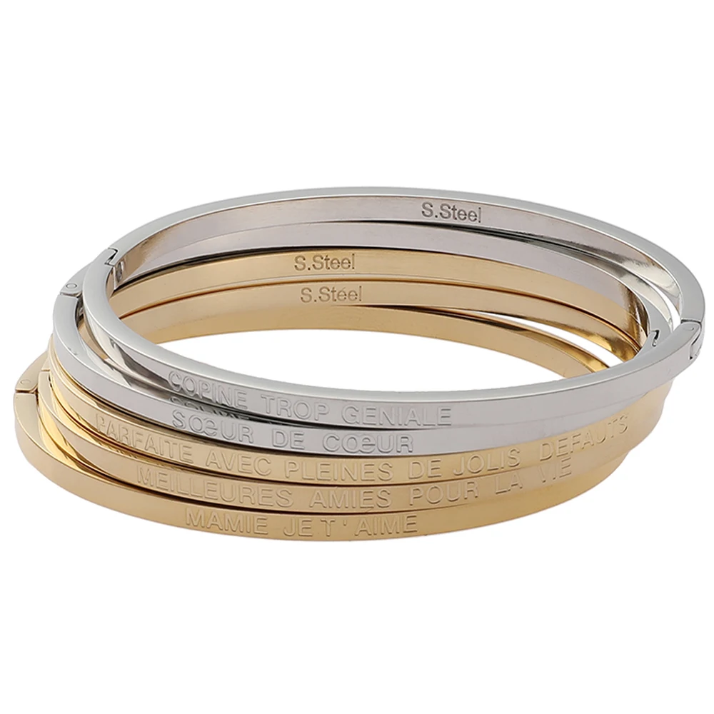 
Wholesale Custom 316L Stainless Steel Bangle Simple Design Custom Engraved Jewelry Women Cuff Bangle Bracelets 