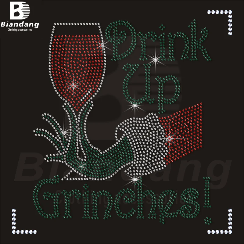 Custom Bling Cartoon Monster Designs Rhinestone Transfer Merry Christmas Decoration for Clothes Acessorries