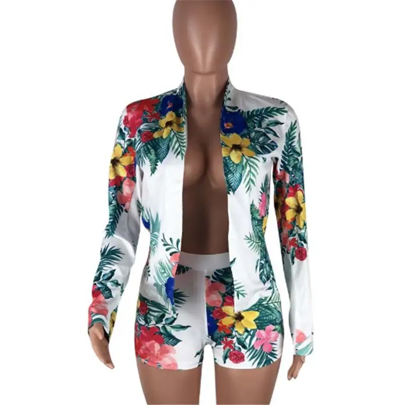 
2021 summer clothing plus size 3xl 4colors ol office ladies flora blazer + shorts two piece outfit blazer women suit 