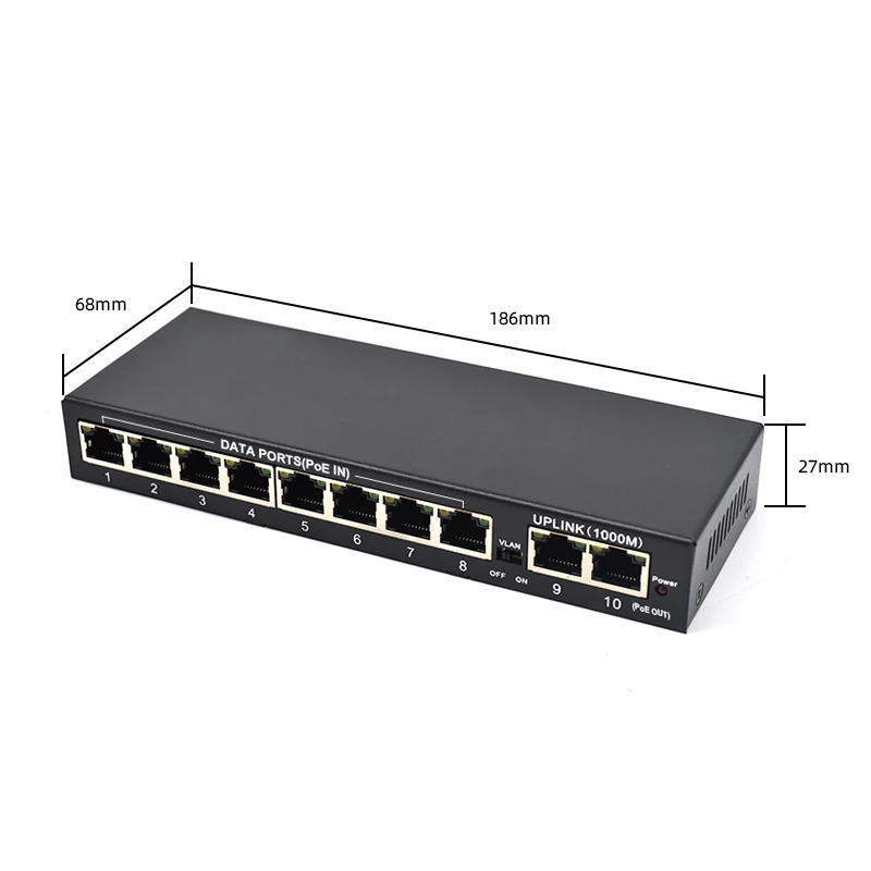 Wanglink 10 Port Reverse POE Switch 8 10/100Mbps RPOE  Port 2 GE Uplink Port RPOE Switch Support 24V-48V with VLAN