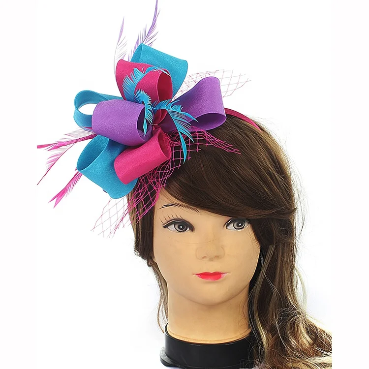 
Feather sinamay fascinator women party hair accessory custom handmade red green satin fascinators for ladies 