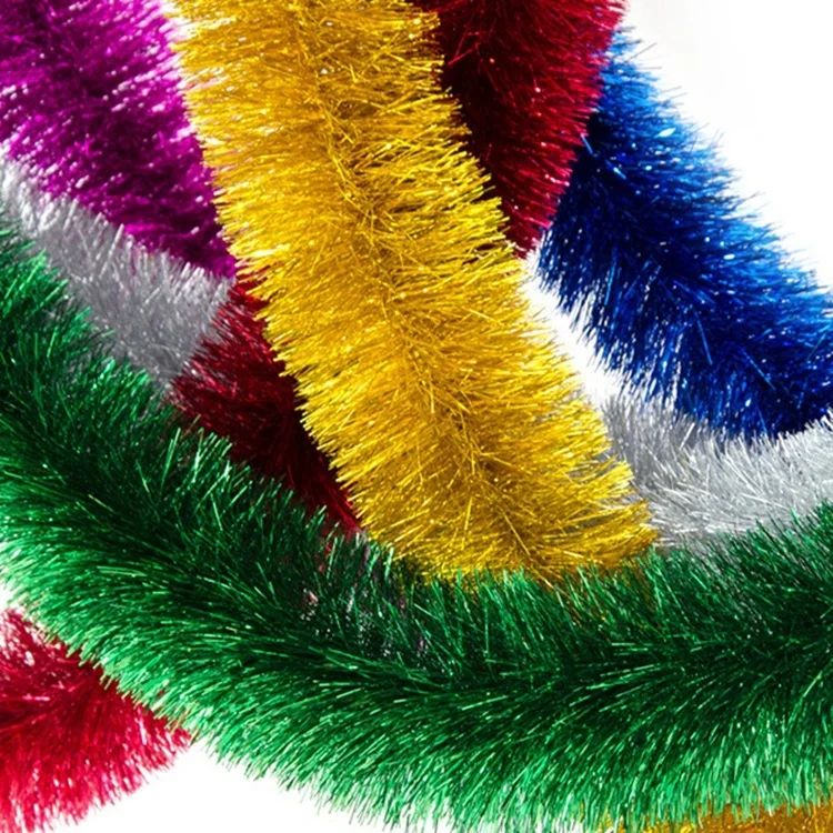 Wholesale Good quality low price Festival party decorations wired shiny pet thicken hanging christmas tinsel garland