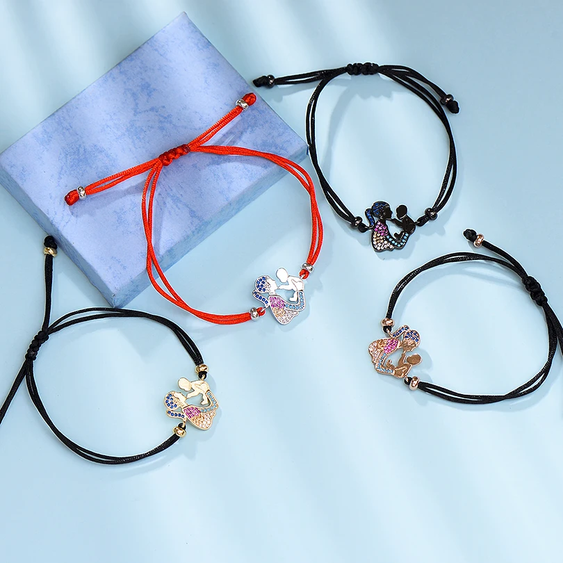Birthday Gift AAA CZ Zircon Wish Jewelry Lucky Red String Bracelets I Love Mother Family Mom and Baby Charm Bracelet