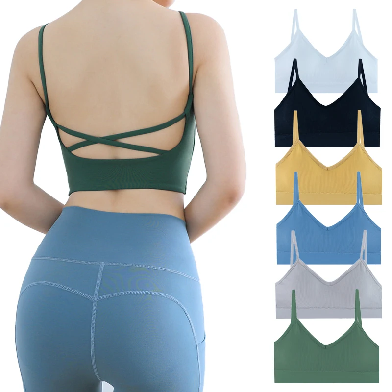 Новинка, бюстгальтер без косточек, красивый спортивный Бралетт с X-крестом на спине для девушек, женский жилет, бесшовный бюстгальтер для йоги, топ-труба