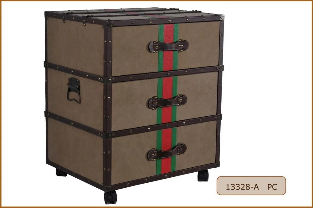 Decorative Canvas Covered Wooden Storage Trunk Style Coffee Table with Wheels