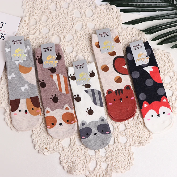 Sock Manufacturers Women Casual 3D Animal Socks Fashion Fox  Bones Pattern Crew Socks