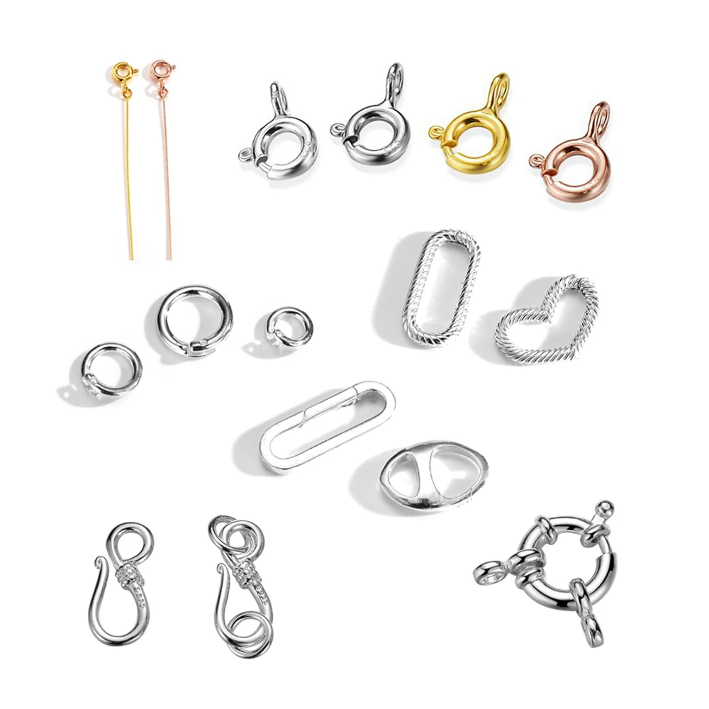 S925 Sterling Silver Spring Clasp With 40mm Pin Oval Egg Heart Shaped Connector Buckle Clasp DIY Jewelry Findings & Components