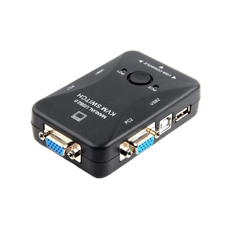 2 Port KVM Switch VGA USB2.0 2 In 1 Out KVM Switcher Switch Box Adapter Connects Printer Keyboard Mouse