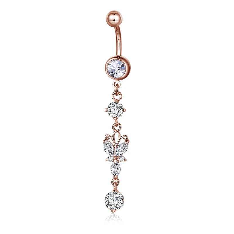 
Stainless Steel Belly Button Rings 14g Drop Dangle Belly Rings for Women Opal Belly Navel Piercing Rose Gold Body Jewelry 