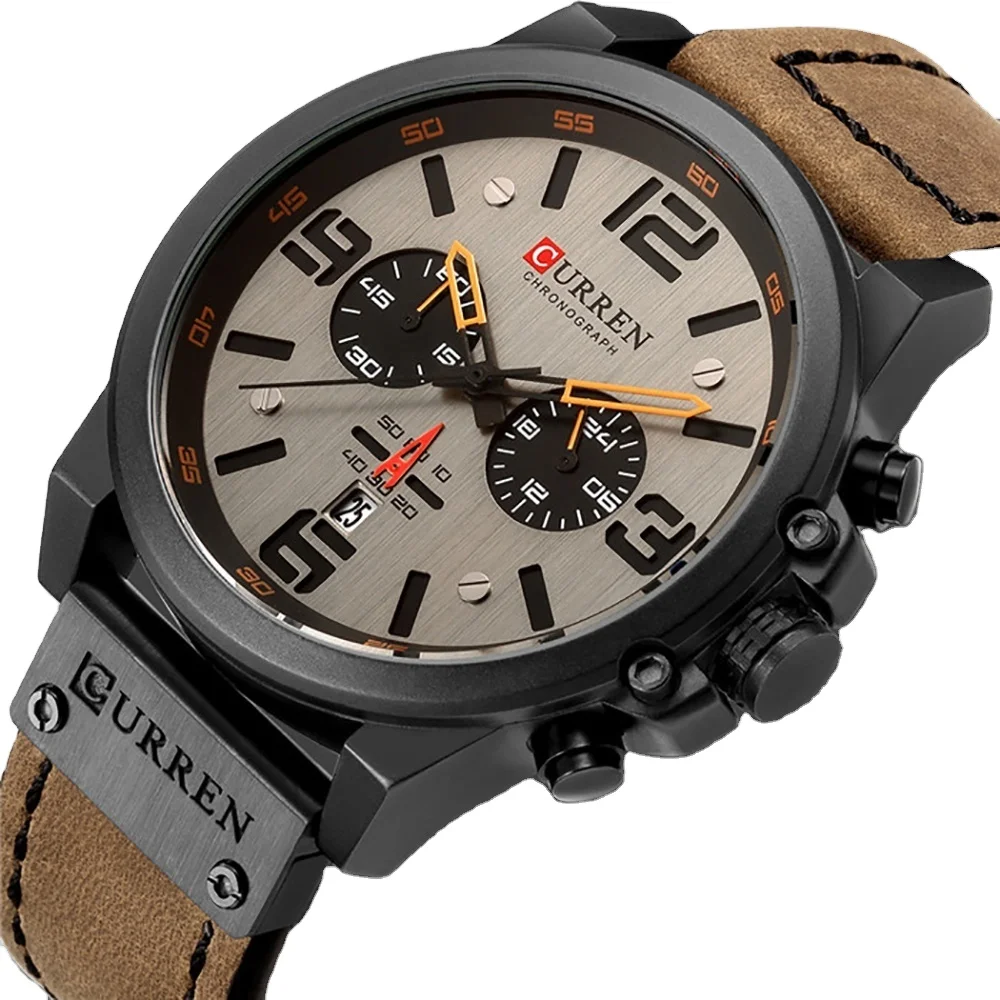 Fashion Leather Sport Quartz  Case Mechanical Automatic Watch Men Chronograph Waterproof Wrist Watch