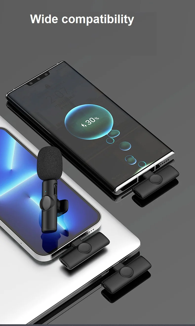 Professional Wireless Lavalier Microphone with Charging Case for Video Recording Vlog Live Streaming Broadcast