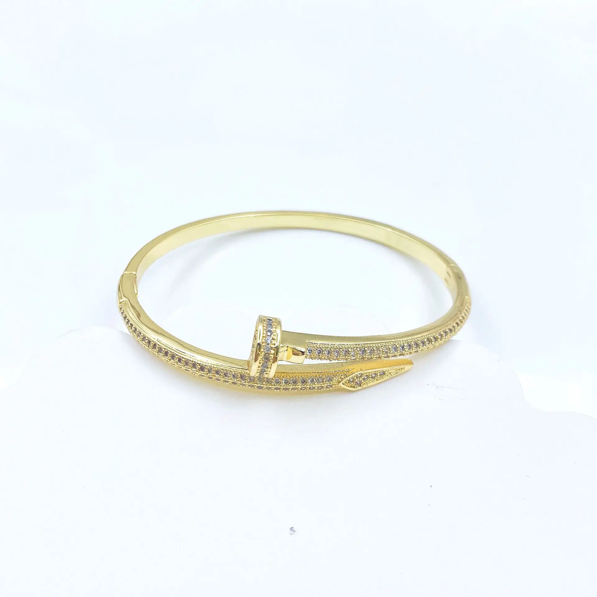 High quality brass cz cubic zirconia pave nail cuff bangle bracelets wedding bangle for women
