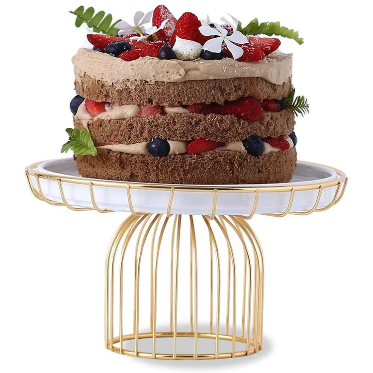 Luxury Gold Iron Frame Cake Stand Round Large Floating Metal Textured Display  Dessert Tray for Wedding Party Decor