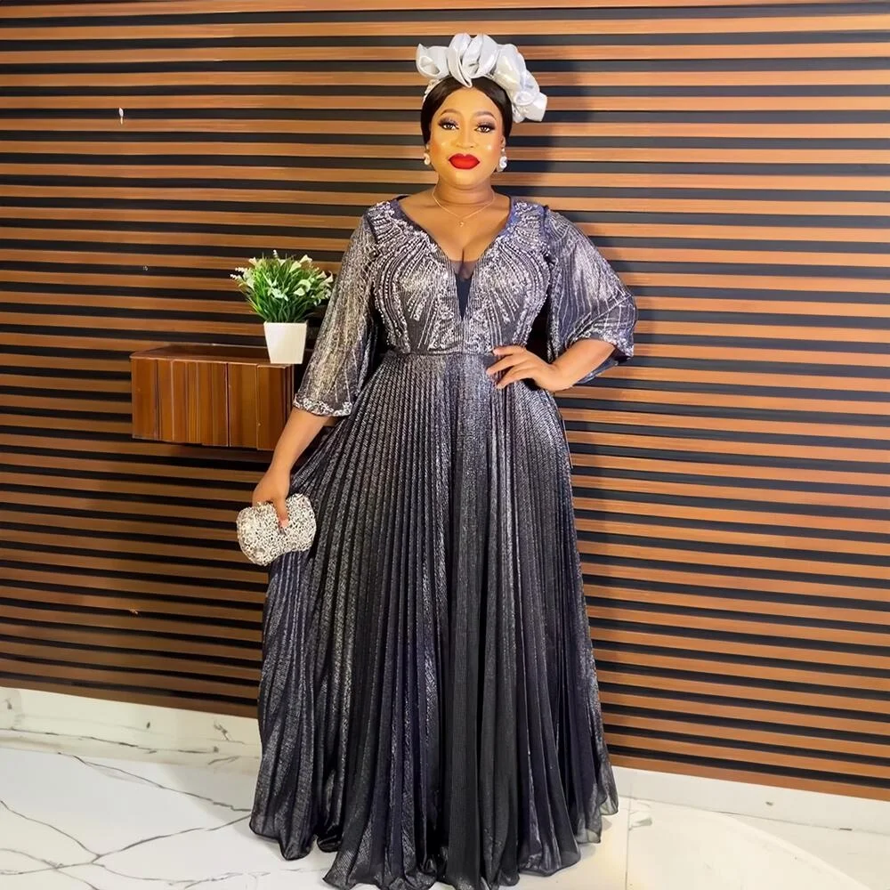 New Design Woman Dresses New Arrivals 2023 pleat gold dust Women Plus Size Dresses rhinestone Women Long Dresses