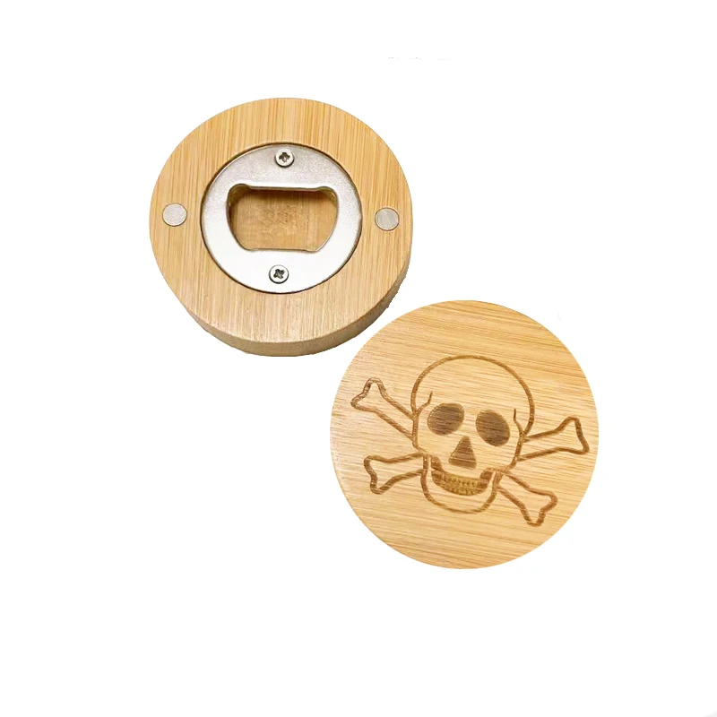 Personalized Round Wooden Custom Blank Refrigerator Fridge Magnet bamboo Beer Bottle Opener for Decoration Craft DIY