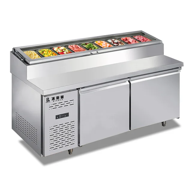 Commercial Restaurant Counter Refrigerator Customize Pizza Freezer Glass Door Display Table Top Refrigerated Salad Bar Fridge