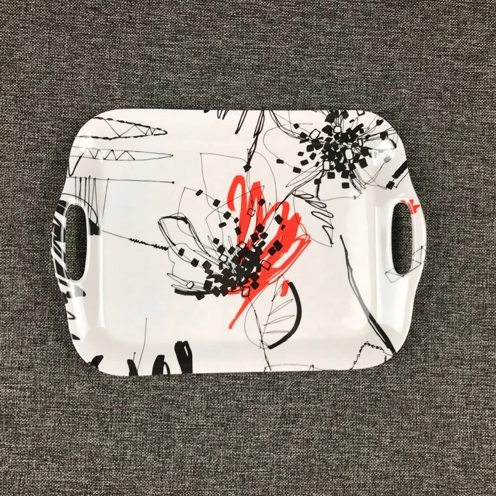 Melamine print hotel room holding display trays