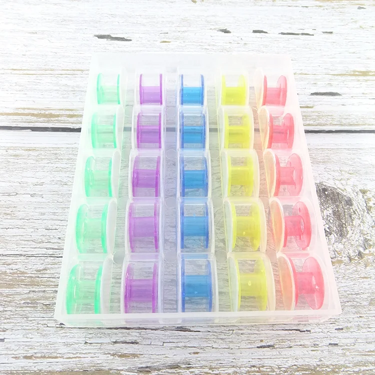 Clear Empty Plastic Spool Bobbin With Case For Home Sewing Accessories 25 Pcs