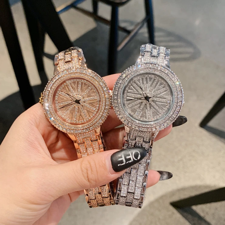 Full Of Diamond! High Quality Silver Plating Shining Diamond Quartz Watch For Party Iced Out Women Bracelet Watches Wrist Luxury
