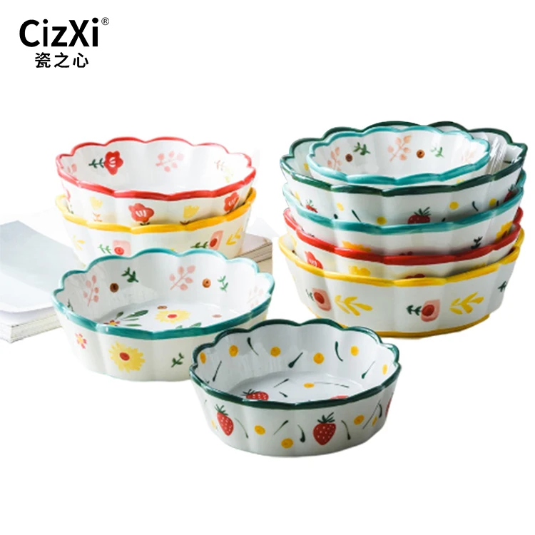 Creativity Farmhouse Style Under-glaze Pasta Soup Salad Porcelain Tableware Ceramic Bowl for Dessert Souffle and Cake Dishes