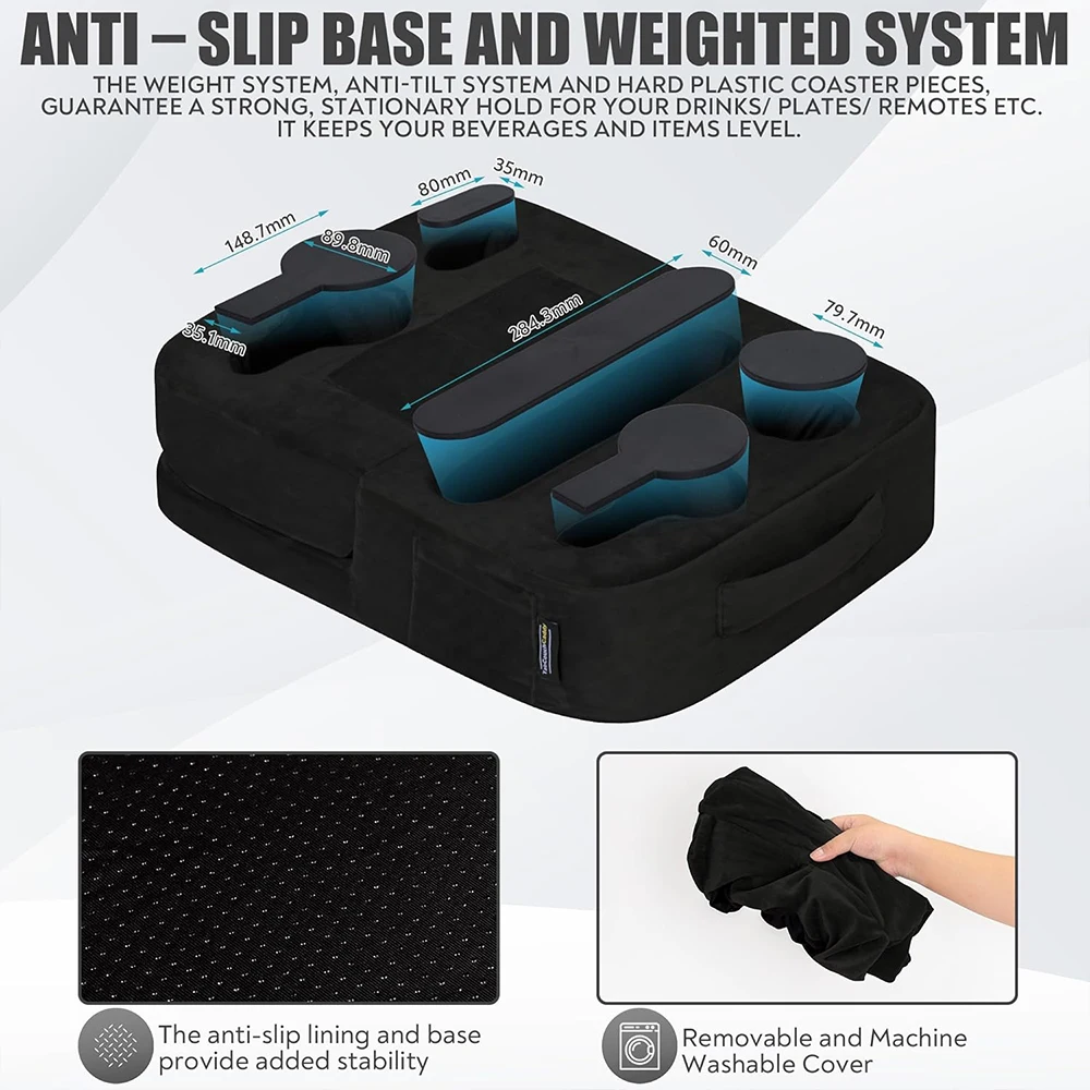 Sofa Organizer Caddy Coffee Couch Cup Holder Tray for Drinks Remotes Phones Snacks