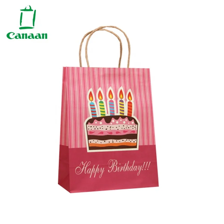 
Eco-Friendly Happy Birthday Printed Logo Colorful Birthday Gift Paper Bag With Twisted Paper Handle 