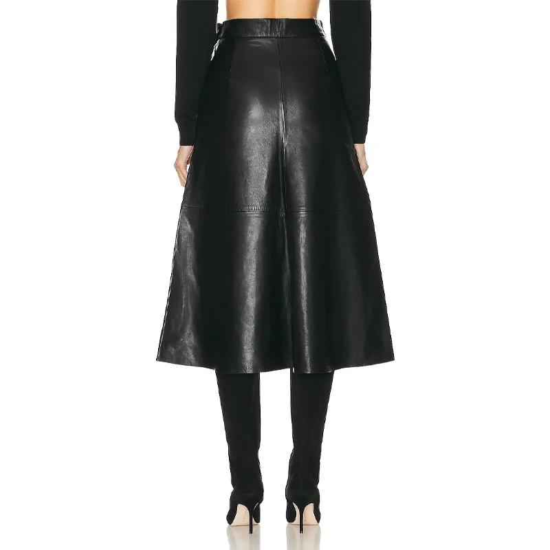 Oem Manufacturer Wholesale Custom Fashion Seamed A Line Women Black Pleated Ladies With Pockets Leather Midi Elegant Skirt