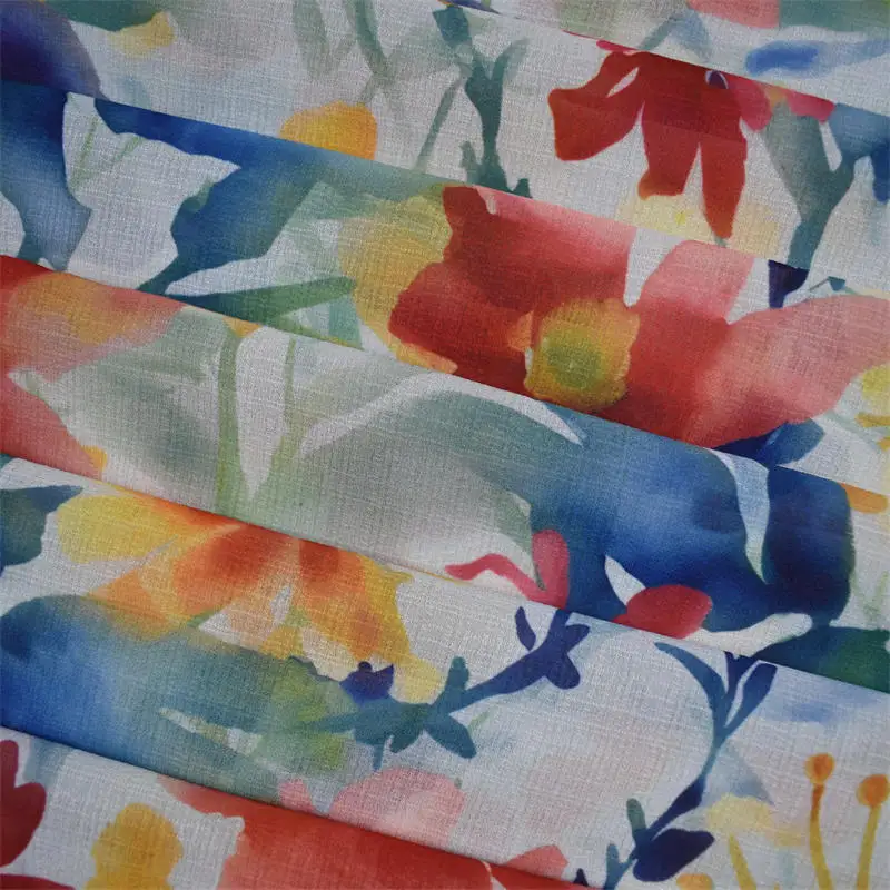 New Fashion 100% Polyester Tulle Fabric Weave Colorful Rose Print Chiffon Fabric For Garment