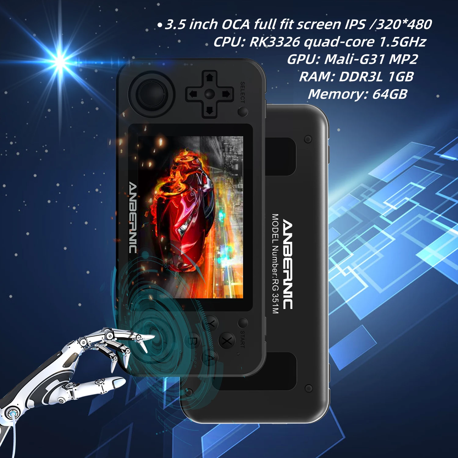 ANBERNIC RG351M Беспроводной Wi-Fi Ретро игровой плеер PS1 RK3326 портативная видеоконсоль игровая