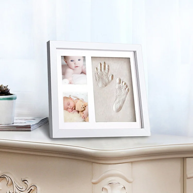 Wooden baby first year photo frame newborn baby product handprint clay baby picture frame