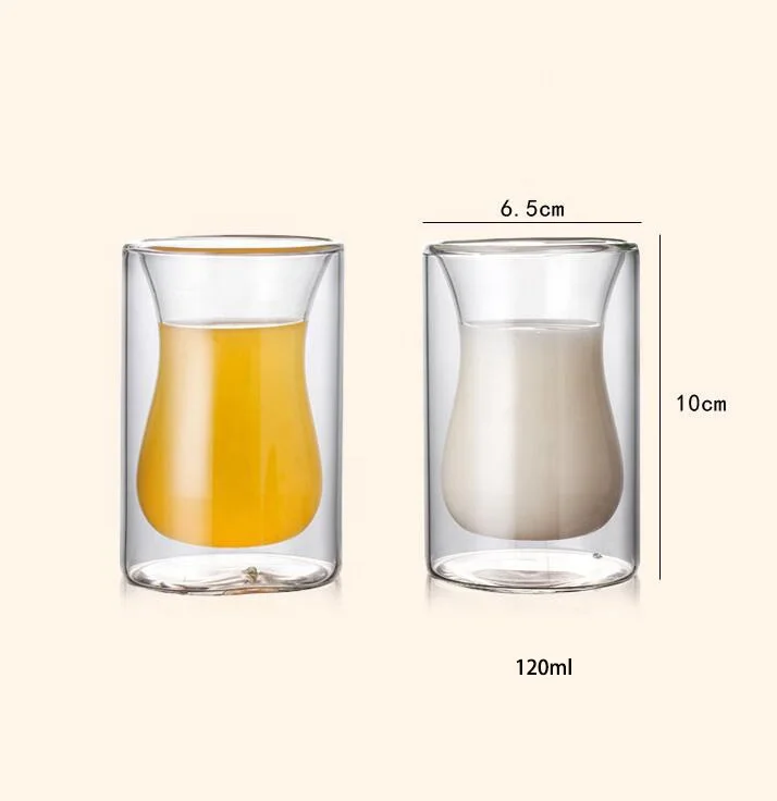120ml Simple Double Layer Glass Transparent Water Drops Heat Resistant Borosilicate Glasses