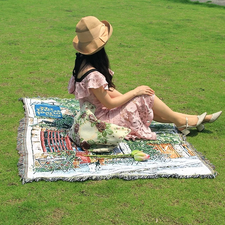 Small blanket, foreign trade shuttle tapestry, jacquard sofa blanket, idyllic windmill blanket picnic mat ZQ-017
