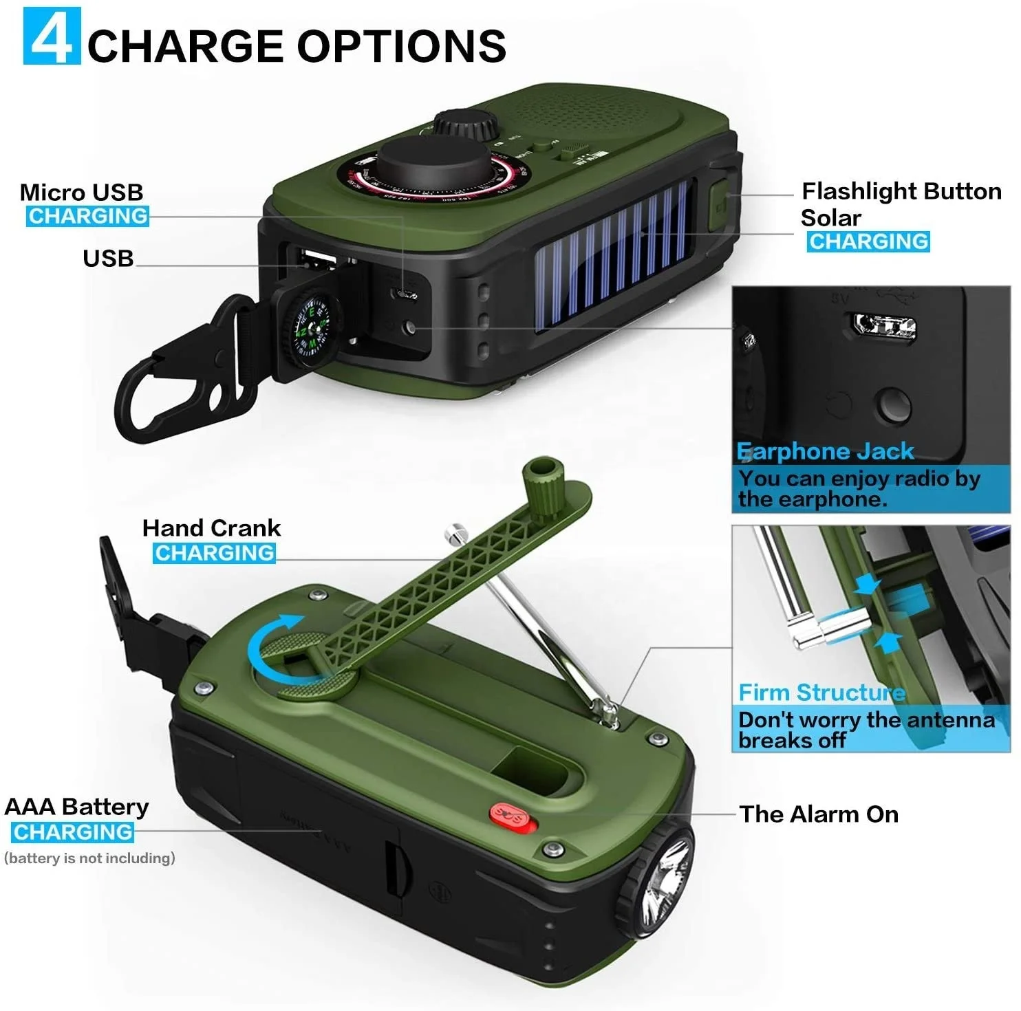 Hand Crank Solar Rechargeable Flashlight Battery Powered Other Lights Tools Emergency Radio