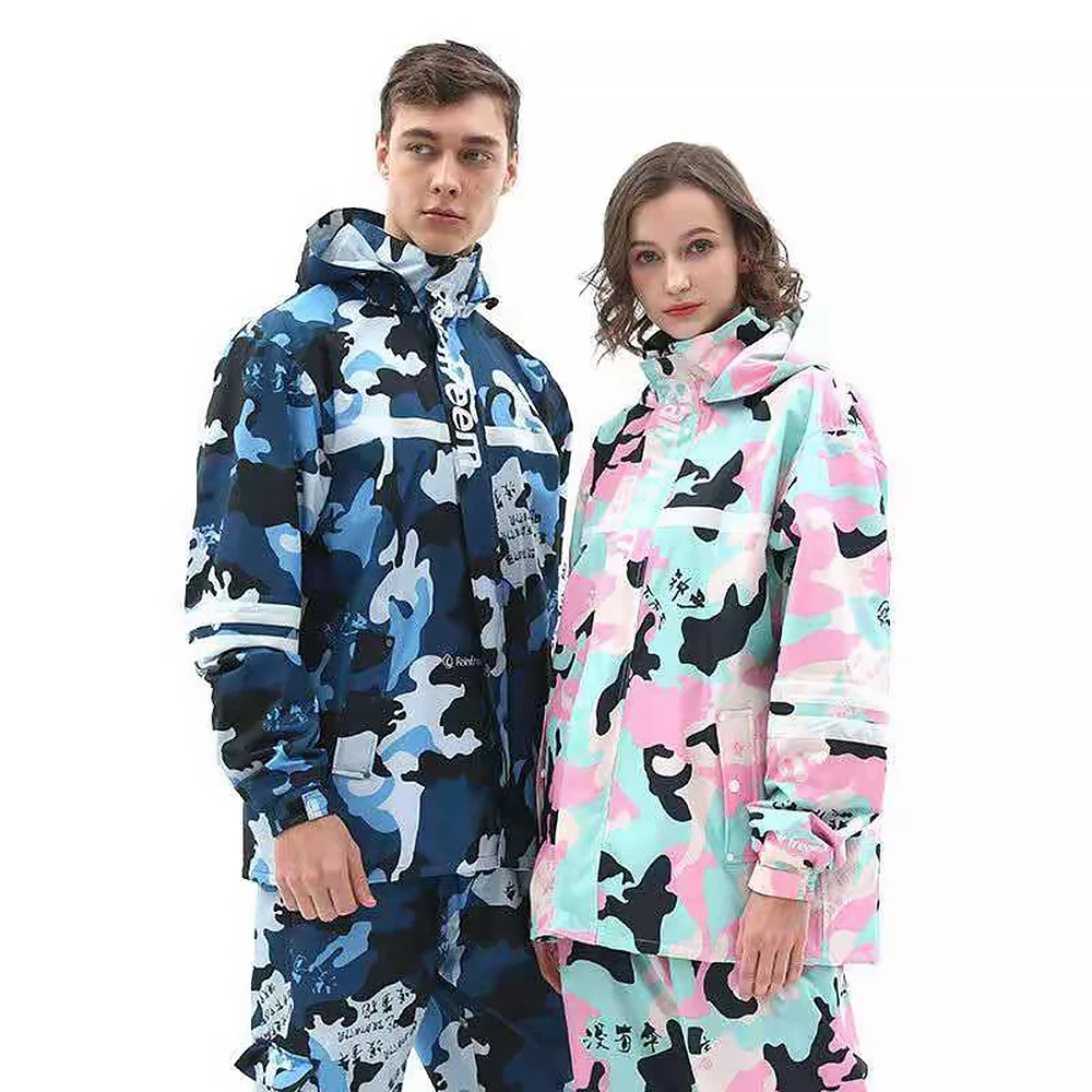 Factory direct reusable adult split camouflage rainproof raincoat