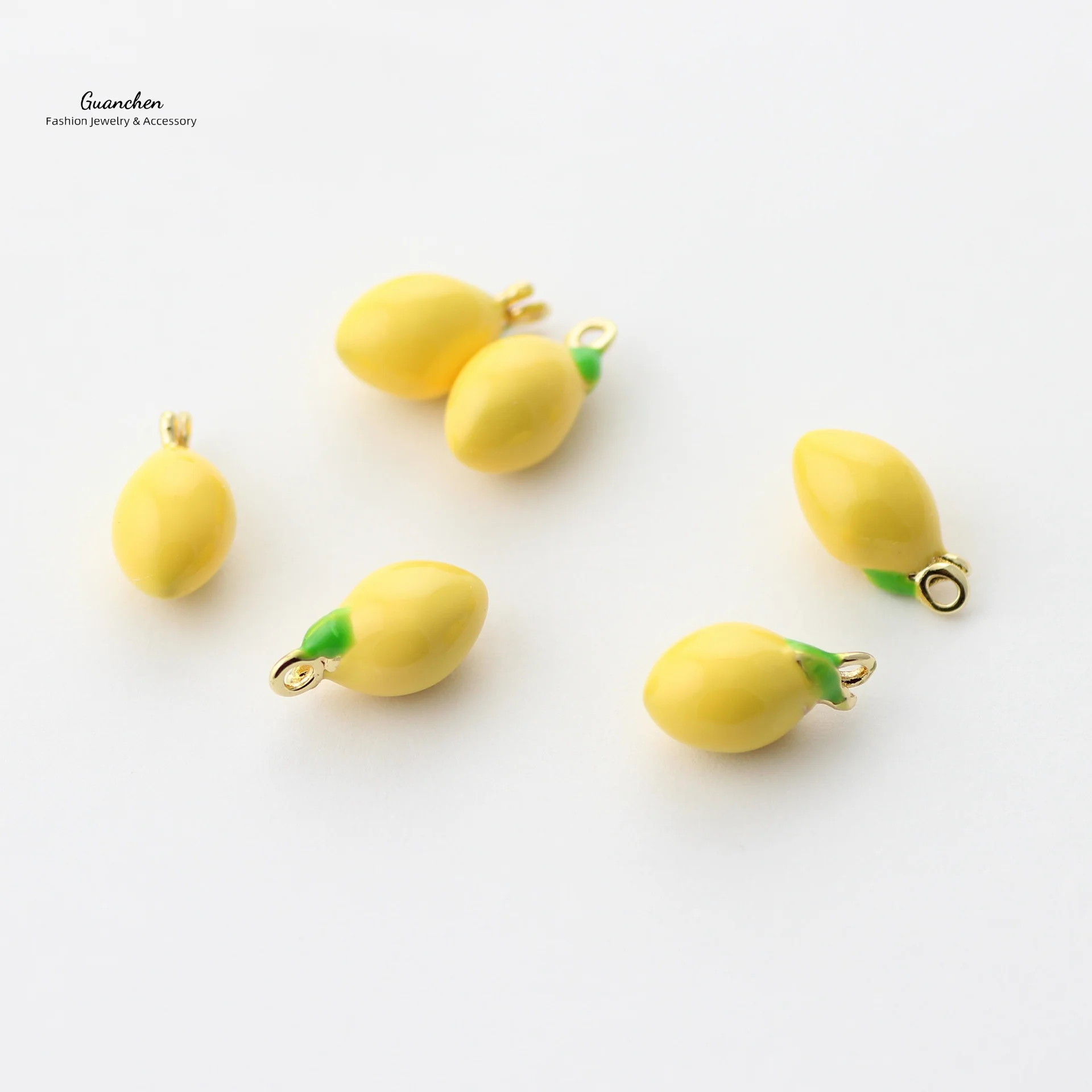 18K Gold Plated 13*7mm Dainty Mini Enamel Colorful Multi Colored Small3D Lemon Charms