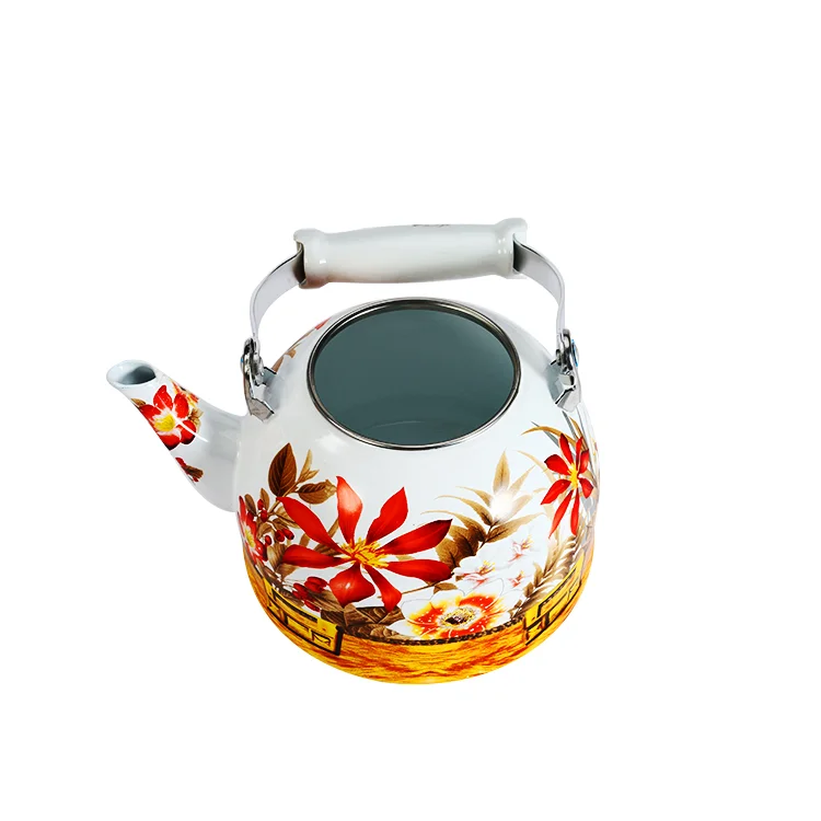 1.5L / 2L /2.5L China funny forest cast iron enamel coated  flower tea kettle with  ceramic handle