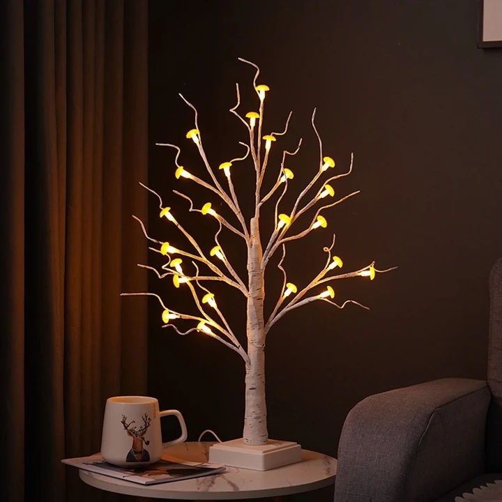 New Arrival DIY 2FT Mushroom Tree Night Light Stylish String Design 24LEDS USB Artificial Tabletop Ornaments Decorative Lighting