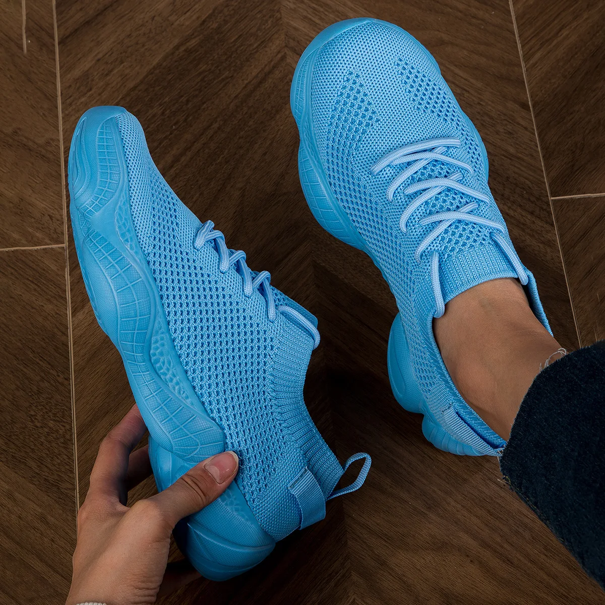 Fashion plus size lace Up breathable casual mesh flat ladies shoes comfortable candy solid color women sneakers