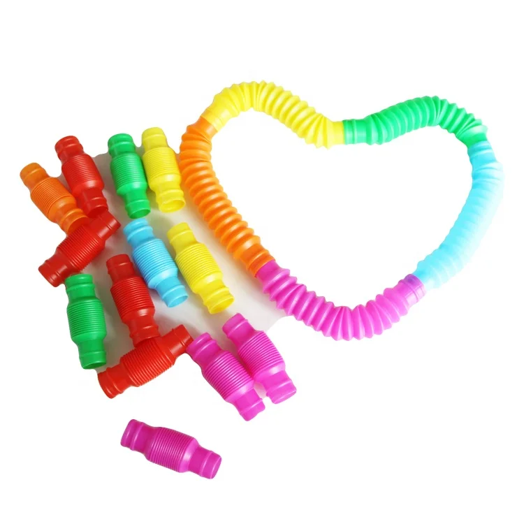 Colorful stretch plastic mini Pop Tube DIY Building Fidget Pipe Toy