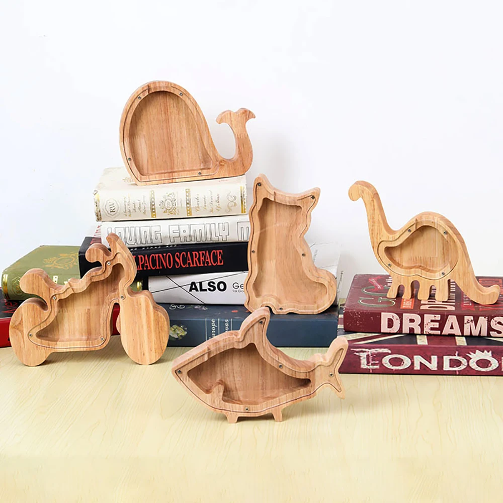 Домашний декор, Персонализированная Коробка для монет в форме животного для детей, прозрачная крышка, деревянная копилка, копилка, копилки