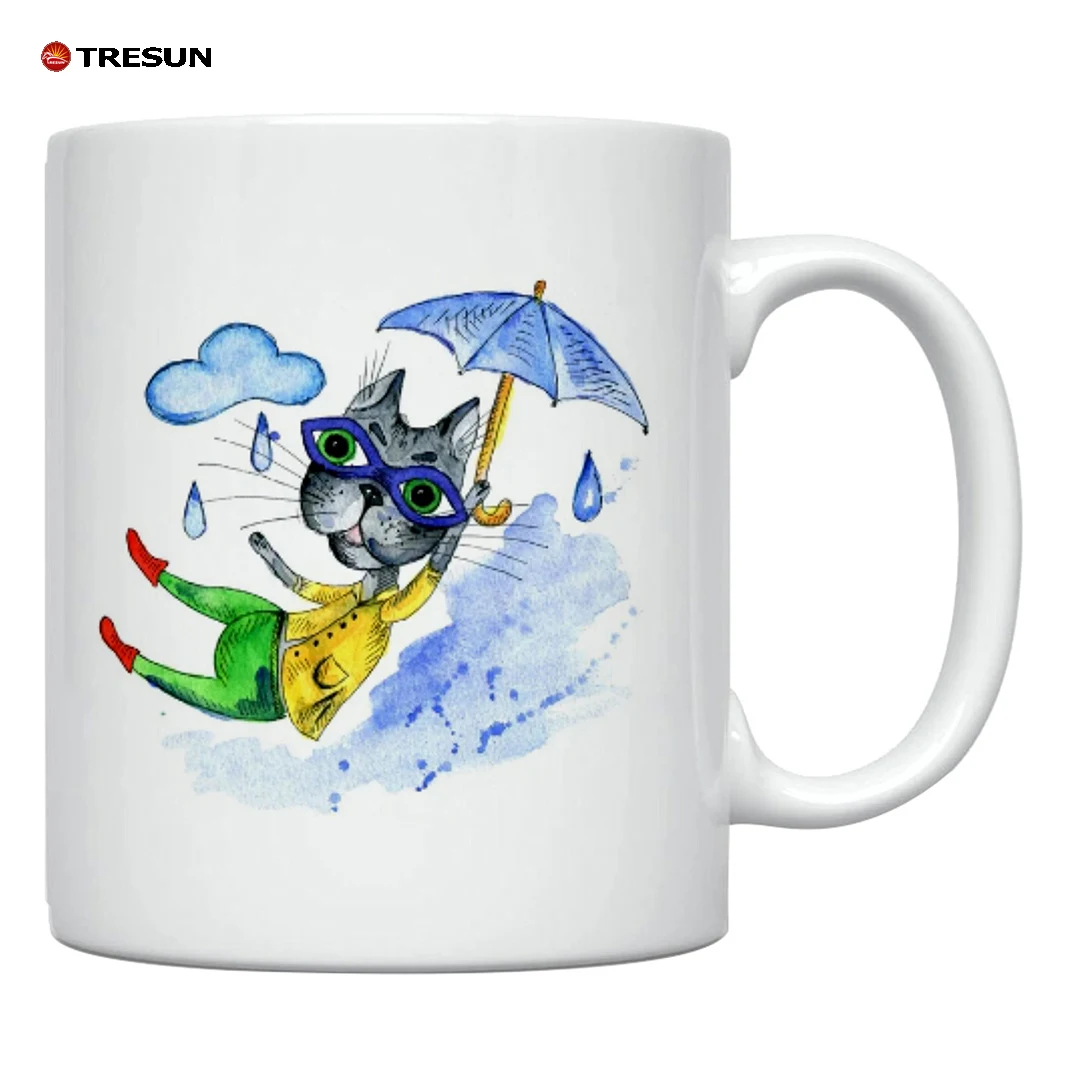 11 oz feline animated drawings cat lovers meow funny message novelty white ceramic mug cup for java hot tea