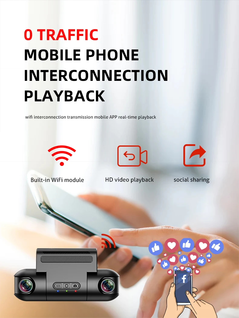 NO SCREEN Dual Car Camera Inside Outside Full Hd Dual Lens Wifi Dash Cam Camera Car Black box Recorder 1080p