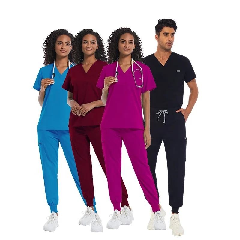 2024 New Custom Lemon Color Surgical Uniforms Stretchy Fabric All Seasons Factory Supply Unisex Nurse Scrub With Jogger Pants