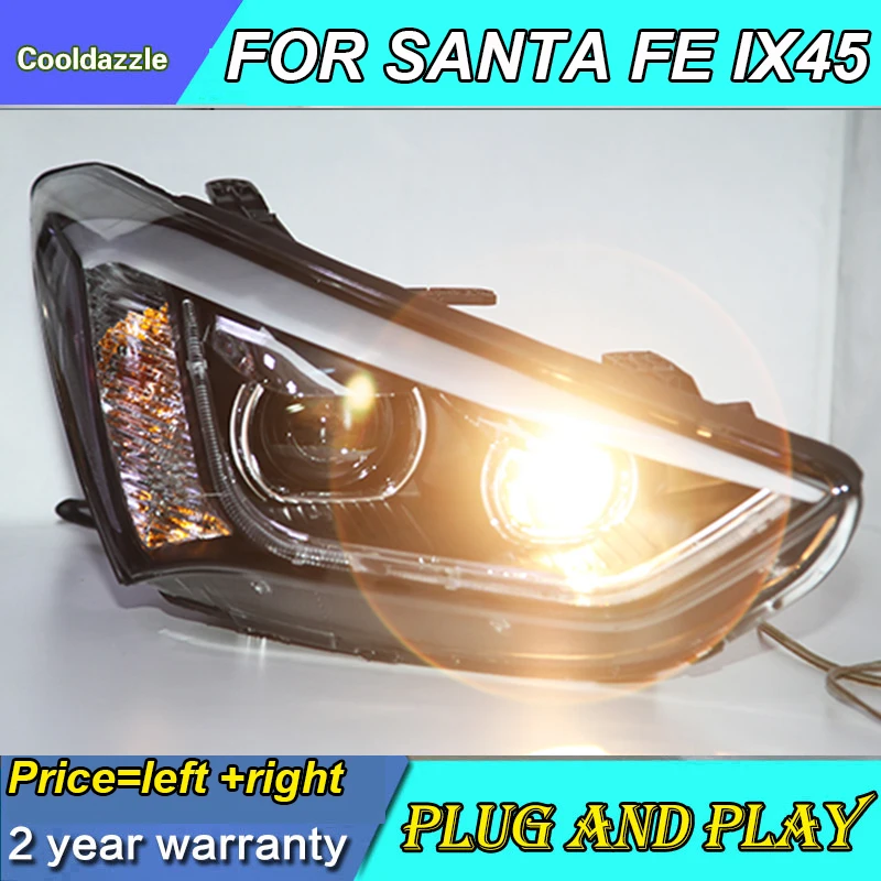 FOR  Hyundai New Santa IX45 LED Strip Head Light with Bi Xenon Projector Lens  2013-2014 Year TLZ